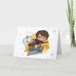 Cartes Pour Fêtes Annuelles Harry et Hedwig Flying Passé Hogwarts Noël