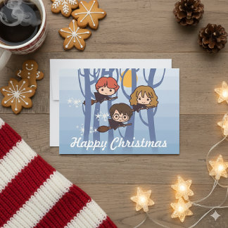 Cartes Pour Fêtes Annuelles Harry, Ron, et Hermione Flying In Christmas
