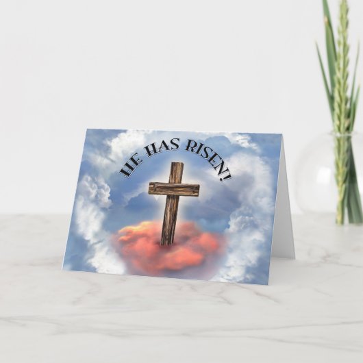 Cartes Pour Fêtes Annuelles Has Risen Rugged Cross With Clouds (Devant)