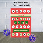 Cartes Pour Fêtes Annuelles Hashtag noël ajouter nom informatique rouge<br><div class="desc">Cette carte de noël a été inspirée par des écrans d'ordinateur et de smartphone, utilisant des couleurs rouge, vert et or pour un aspect festif riche. Icônes, boutons et symboles de l'ordinateur, et le message #happychristmas ornent l'avant. Ajoutez un nom en tapant dans la boîte, et customisez le salut à...</div>