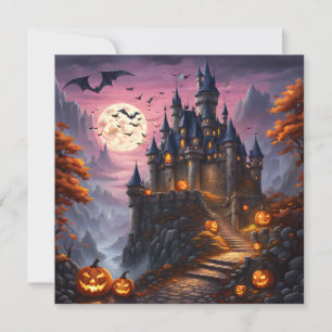 Cartes Pour Fêtes Annuelles Haunted Halloween Castle et Citrouille