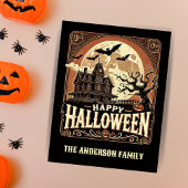 Cartes Pour Fêtes Annuelles Haunted House Citrouilles Éffrayant effrayant Hall