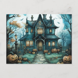 Cartes Pour Fêtes Annuelles Haunted House Pleine lune Citrouilles Halloween