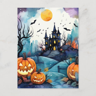 Cartes Pour Fêtes Annuelles Haunted Mansion Jack O’Lantern Bats Halloween