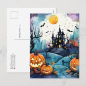 Cartes Pour Fêtes Annuelles Haunted Mansion Jack O’Lantern Bats Halloween (Devant / Derrière)