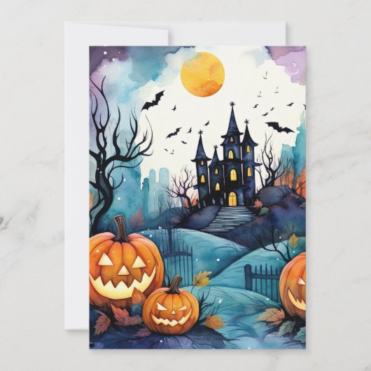 Cartes Pour Fêtes Annuelles Haunted Mansion Jack O’Lantern Bats Halloween (Devant)