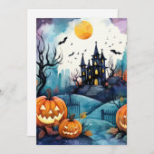 Cartes Pour Fêtes Annuelles Haunted Mansion Jack O’Lantern Bats Halloween (Devant / Derrière)