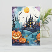 Cartes Pour Fêtes Annuelles Haunted Mansion Jack O’Lantern Bats Halloween (Debout devant)