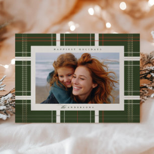 Cartes Pour Fêtes Annuelles Haut Plaid Cosy Forêt Cabine Beige et vert