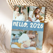Cartes Pour Fêtes Annuelles Hello 2026 Typography Denim Blue Photo