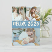 Cartes Pour Fêtes Annuelles Hello 2026 Typography Denim Blue Photo (Debout devant)