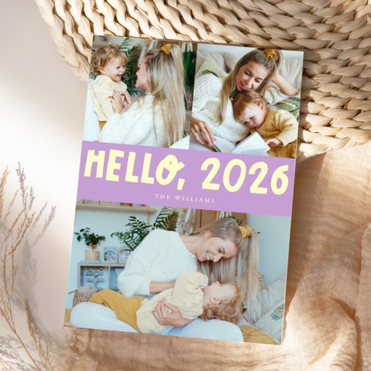 Cartes Pour Fêtes Annuelles Hello 2026 Typography Lemon Wisteria Photo