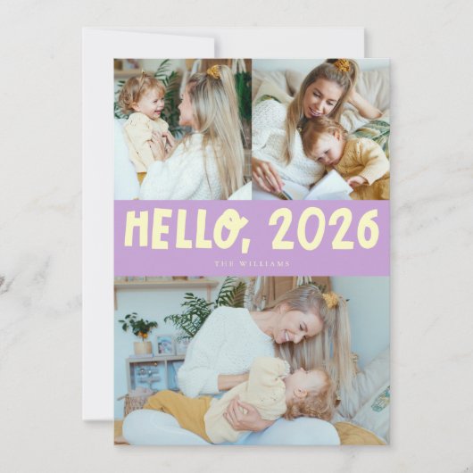 Cartes Pour Fêtes Annuelles Hello 2026 Typography Lemon Wisteria Photo (Devant)