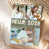 Cartes Pour Fêtes Annuelles Hello 2026 Typography Sage Green Photo