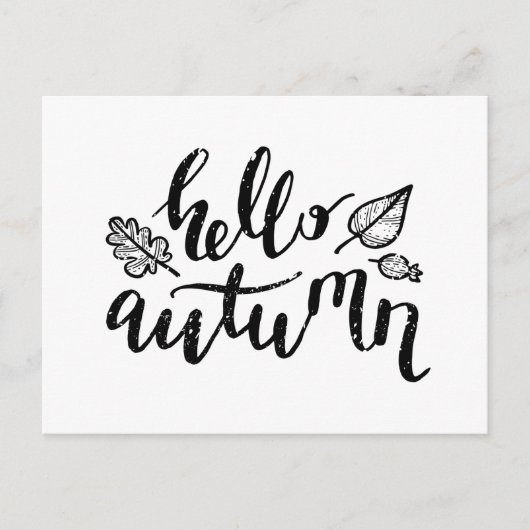Cartes Pour Fêtes Annuelles Hello Autumn Leaves Black and White Calligraphy (Devant)