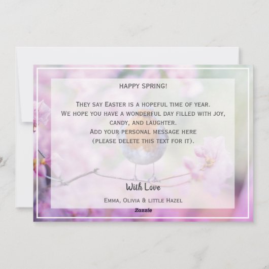 Cartes Pour Fêtes Annuelles "Hello Spring" Spring Flowering Tree & Robin Bird (Dos)
