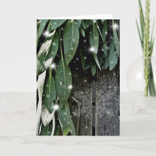 Cartes Pour Fêtes Annuelles Herbe botanique Boho feuille rustique Bois-grange