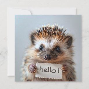 Cartes Pour Fêtes Annuelles Hérisson adorable tenant un panneau "Bonjour !"