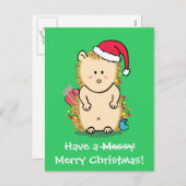 Cartes Pour Fêtes Annuelles Hérisson de Noël amusant (Devant / Derrière)