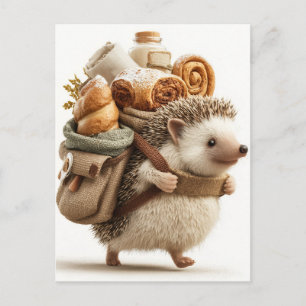 Cartes Pour Fêtes Annuelles Hérisson portant un sac à dos rempli de pâtisserie