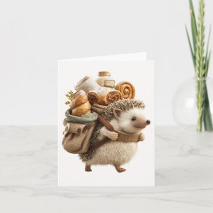 Cartes Pour Fêtes Annuelles Hérisson portant un sac à dos rempli de pâtisserie