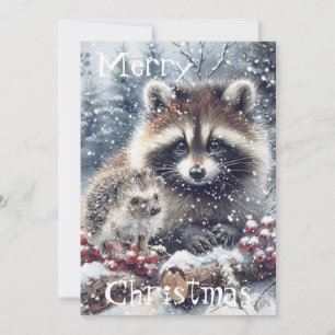 Cartes Pour Fêtes Annuelles Hérisson Raton Laveur Noël Forêt Hivernale