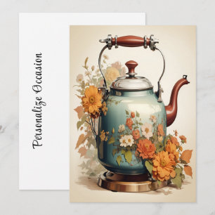 Cartes Pour Fêtes Annuelles Heure du Thé Pause Café Réunion Théière Fleurs