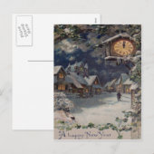 Cartes Pour Fêtes Annuelles Heure du village d'hiver (Devant / Derrière)