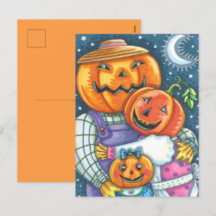 CARTES POUR FÊTES ANNUELLES HEUREUSE FAMILLE JACK-O'-LANTERN, COLORÉE ET MORTE