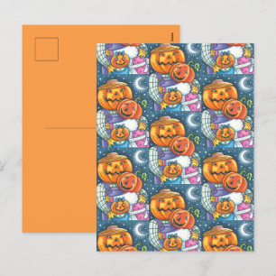 CARTES POUR FÊTES ANNUELLES HEUREUSE FAMILLE JACK-O'-LANTERN, COLORÉE ET MORTE