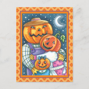 CARTES POUR FÊTES ANNUELLES HEUREUSE FAMILLE JACK-O'-LANTERN, COLORÉE ET MORTE