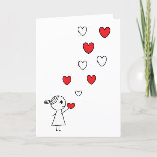 Cartes Pour Fêtes Annuelles Heureuse Sainte-Valentin Card Girl Throwing Hearts