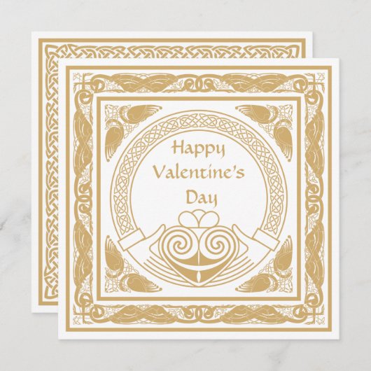 Cartes Pour Fêtes Annuelles Heureuse Sainte-Valentin celte avec Irish Claddagh (Devant / Derrière)