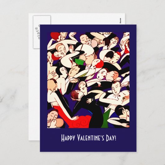 Cartes Pour Fêtes Annuelles Heureuse Sainte-Valentin. Couples dansants Art Déc (Devant / Derrière)