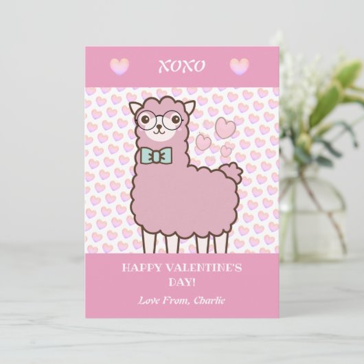 Cartes Pour Fêtes Annuelles Heureuse Sainte-Valentin Cute Llama Blush Coeurs R (Debout devant)