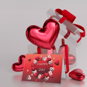 Cartes Pour Fêtes Annuelles Heureuse Sainte-Valentin de coeur 3D rayé blanc ro