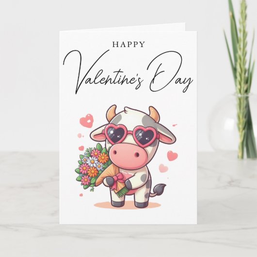 Cartes Pour Fêtes Annuelles Heureuse Sainte-Valentin de vache mignonne simple (Devant)