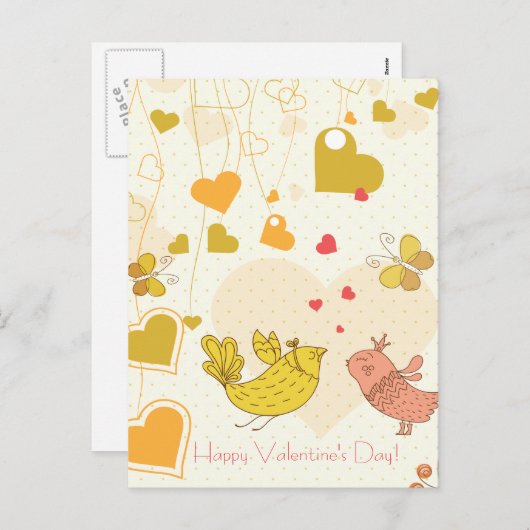 Cartes Pour Fêtes Annuelles Heureuse Sainte-Valentin mignon Oiseaux Coeurs Pap (Devant / Derrière)