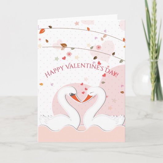 Cartes Pour Fêtes Annuelles Heureuse Sainte-Valentin Romantique Swans Coeurs (Devant)