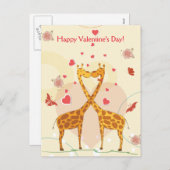 Cartes Pour Fêtes Annuelles Heureuse Sainte-Valentin Rose Cute Giraffes Coeur (Devant / Derrière)