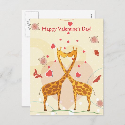 Cartes Pour Fêtes Annuelles Heureuse Sainte-Valentin Rose Cute Giraffes Coeur (Devant / Derrière)