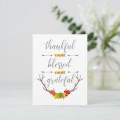 Cartes Pour Fêtes Annuelles Heureux Béni Grateful Fall Antler Thanksgiving (Debout devant)