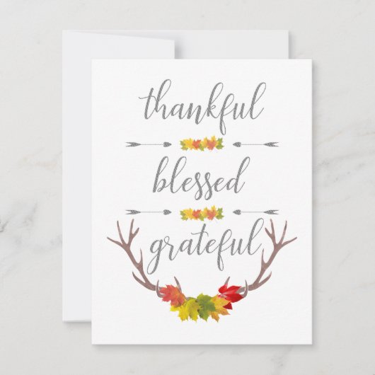 Cartes Pour Fêtes Annuelles Heureux Béni Grateful Fall Antler Thanksgiving (Devant)