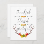 Cartes Pour Fêtes Annuelles Heureux Béni Grateful Fall Antler Thanksgiving (Devant / Derrière)