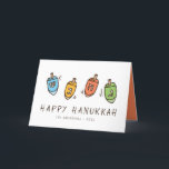 Cartes Pour Fêtes Annuelles Heureux Hanoukka Modern Dreidel<br><div class="desc">Design est composé de Dreidel spinning top illustration. Ajoutez votre nom,  votre salutation et votre année</div>
