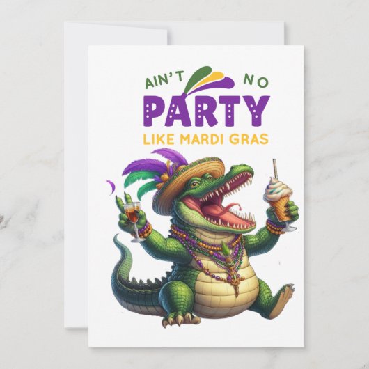 Cartes Pour Fêtes Annuelles Heureux Mardi Gras Alligator (Devant)