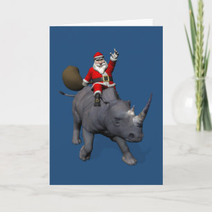 Cartes Pour Fêtes Annuelles Heureux Père Noël sur Rhino Rhinoceros