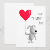 Cartes Pour Fêtes Annuelles Heureux Valentine's Red Heart Balloon mignon Chien (Devant / Derrière)