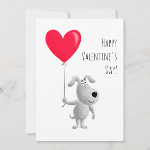 Cartes Pour Fêtes Annuelles Heureux Valentine's Red Heart Balloon mignon Chien
