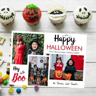 Cartes Pour Fêtes Annuelles Hey Boo Éffrayant Halloween Famille Photo Collage